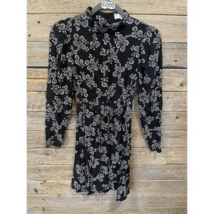 ANN TAYLOR LOFT Black & White‎ Floral Mock Neck Shift Dress Sz 00P Petite